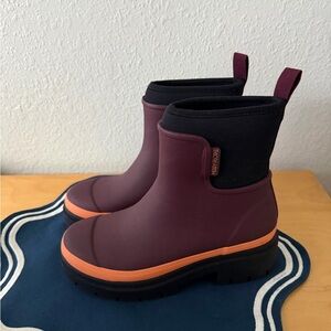 Burgundy and Orange Ankle Boots